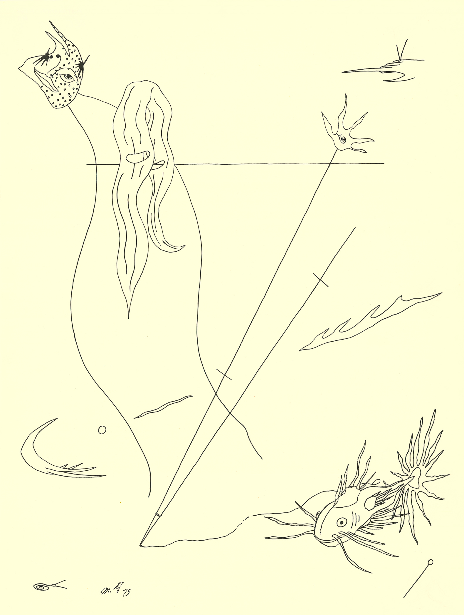 <i>Mathmatical Fish Part I</i><br>Ink on paper<br>Mathmatical Fish Series<br>24 X 18 Inches<br>December - 1975<br>